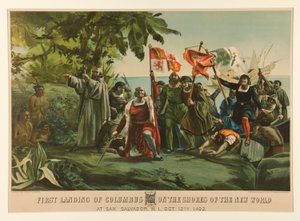 First Landing of Columbus on the Shores of the New World by Currier and Ives