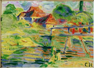 Castle Pretzfeld with Bathers on the Riverbank by Curt Herrmann