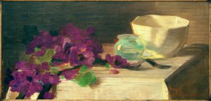 Still Life with Anemones, Glass Vase, and Porcelain Bowl by Curt Herrmann