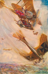 A British Biplane Bringing Down a German Taube, c1916-1928 by Cyrus Cuneo