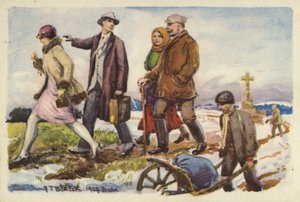 People Walking in a Snowy Landscape
