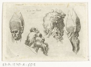 Study Sheet with Four Heads, Two with a Mitre by D. van den Bosch