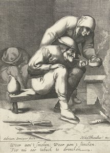 Smoking Man with a Woman Behind Him by D. van den Bremden