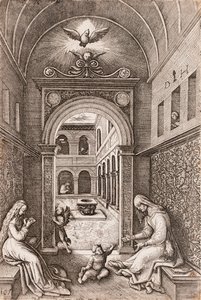 Virgin Mary, Infant Jesus and St. Anne by a Portal by Daniel Hopfer