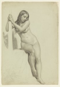 Female Nude Perched on a Stool by Daniel Huntington