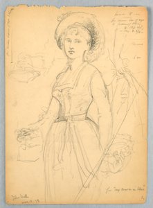 Sketch of Julia Wells for "My Cousin in Blue" by Daniel Huntington