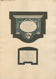 Memorial to Thomas Clarke and wife Sarah and Thomas Worlidge from Fulham Church by Daniel Lysons