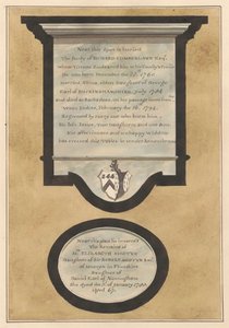 Memorials to Richard Cumberland and Mrs. Elizabeth Mosteyn from Hampton Church by Daniel Lysons