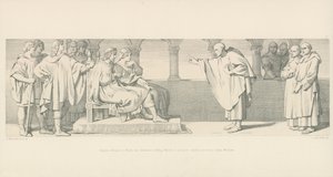 Hugues Maigrot, a Monk, has Audience of King Harold, to propose conditions from Duke William by Daniel Maclise