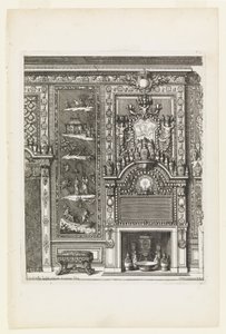 Design for a Chimney Wall with Lacquered Panels and Porcelain