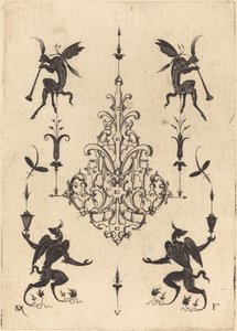 Brooch with Fantasy Creatures Blowing Horns at Top and Winged Griffins at Bottom by Daniel Mignot