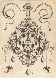Large Pendant, In Circular Form, Nude Man Flanked by Two Herms by Daniel Mignot