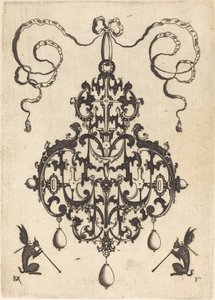 Large Pendant, Two Winged Fantasy Creatures with Trumpets at Bottom by Daniel Mignot
