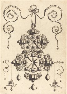 Large Pendant with Two Double Crosses, Surrounded by Six Large and Sixteen Small Table-Stones by Daniel Mignot