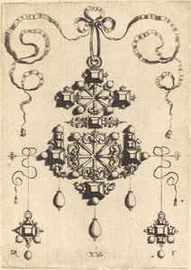 Pendant with Two Double Crosses, Surrounded by Four Diamond-Shaped Stones, Five Table-Stones, and Thirteen Pearls by Daniel Mignot