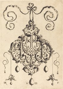 Strapwork Pendant with Two Eagles as Earrings at Left and Right by Daniel Mignot
