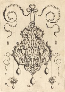Strapwork Pendant with Two Swans as Earrings at Left and Right by Daniel Mignot
