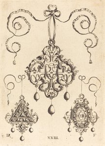 Three Strapwork Pendants, The Lower Ones Triangular and Oval by Daniel Mignot