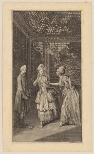 Frau von Hohenauf Surprises Mariane with Infant in the Garden Arbor by Daniel Nikolaus Chodowiecki