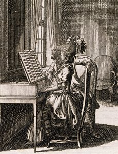 Music, Woman Playing the Spinet, by Daniel Niklaus Chodowiecki, from Occupations des dames, Germany, Poland by Daniel Nikolaus Chodowiecki