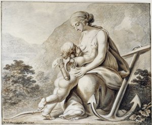 Venus Offering Her Breast to Cupid Standing on Her Left by Daniel Nikolaus Chodowiecki