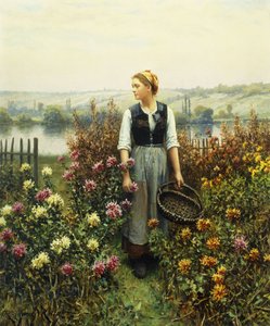 Girl with a Basket in a Garden