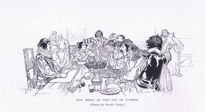 Don Diego at the Inn of Viveros, from The Magazine of Art 1893, Cassell and Company by Daniel Urrabieta Vierge