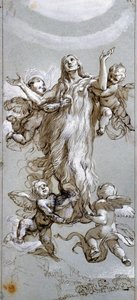 The Assumption of Saint Mary Magdalene Guided by Angels (Drawing by Daniele Crespi, 17th Century)