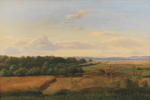 A Funen Landscape at Harvest Time with Wedellsborghoved in the Background