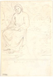 An Old Man Sitting Next to a Mighty Tree Trunk, a Biblical Figure?