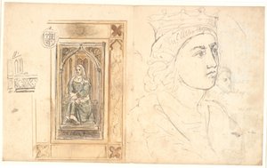 A Seated Female Figure, Placed in a Gothic Frame. A Crowned Head, etc. by Dankvart Dreyer