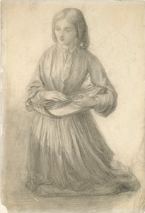 Elizabeth Siddal Playing a Stringed Instrument by Dante Gabriel Rossetti