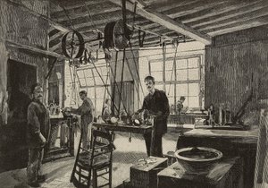 Mechanical workshop in mint of Rome, Italy (engraving) by Dante Paolocci