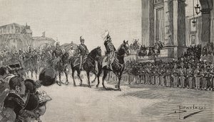 Military Parade at Macau for birthday of King Umberto I by Dante Paolocci