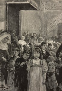 Reception of children at jubilee celebrations of Pope Leo XIII, Vatican (engraving) by Dante Paolocci