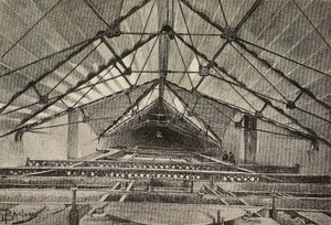 Roof and the Metal Truss Supporting the Ceiling, New Arm of the Archbasilica of St John Lateran, Rome, Italy, Drawing by Dante Paolocci, Engraving from L