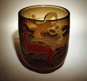 Enamelled Glass Vase Depicting Two Amazons Hunting Deer by Daum Freres