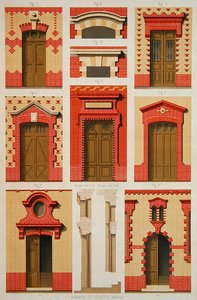 Designs for projections and pediments in brick, illustration from 