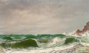 Waves crashing on a rocky coast