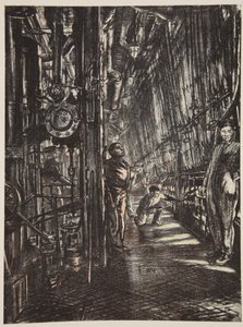 A boiler room on a battleship, illustration from 