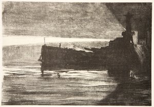 Approaching a battleship at night, illustration from 