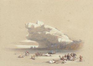 The Approach to Petra, Looking Up to an Ancient Watchtower by David Roberts