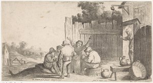 Five Farmers Around a Barrel (series title) by David Teniers (II) (attributed to workshop of)