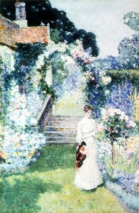 Tending the roses in a Cheshire garden by David Woodlock