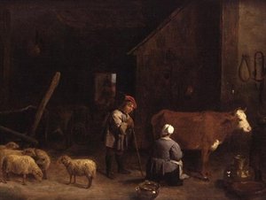 A Shepherd Boy Talking to a Milkmaid in a Cowshed by David Teniers the Younger