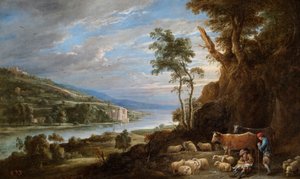 Landscape with shepherds and a distant view of a castle