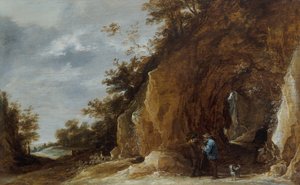 Peasants Resting on a Path in a Rocky Wooded Landscape