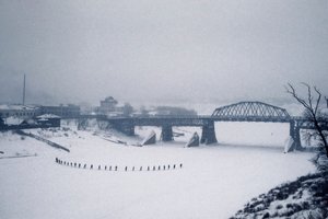 Novosibirsk, Ob River, Siberia, USSR, Students Cross the Frozen Ob River by Foot in Snow, Winter 1976