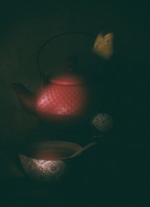 Red Teapot Butterfly Moment