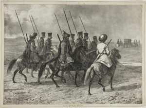 Cossack Escort to the Border of Kuban, Taman (Central Russia), October 11, 1837 by Denis Auguste Marie Raffet